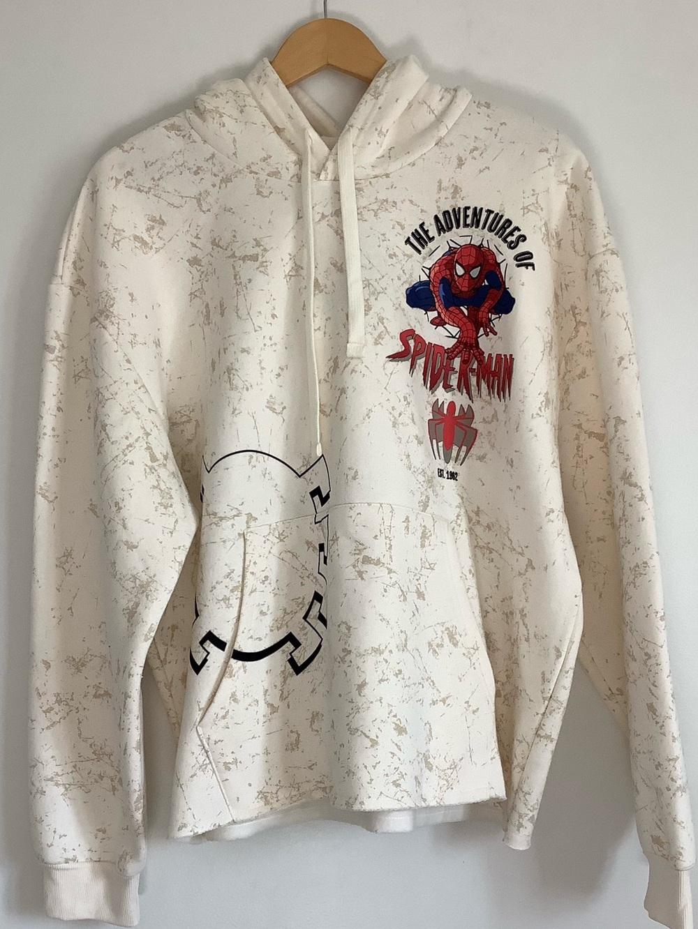 NEW Marvel Spider-Man Men’s Pullover Hoodie Sz. L, Web Cream